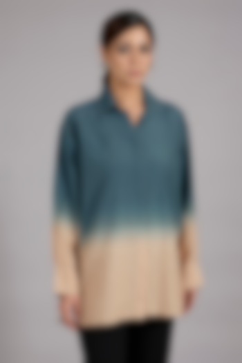 Atlantic Blue Ombre Cotton Silk Shirt by Divyam Mehta at Pernia's Pop Up Shop