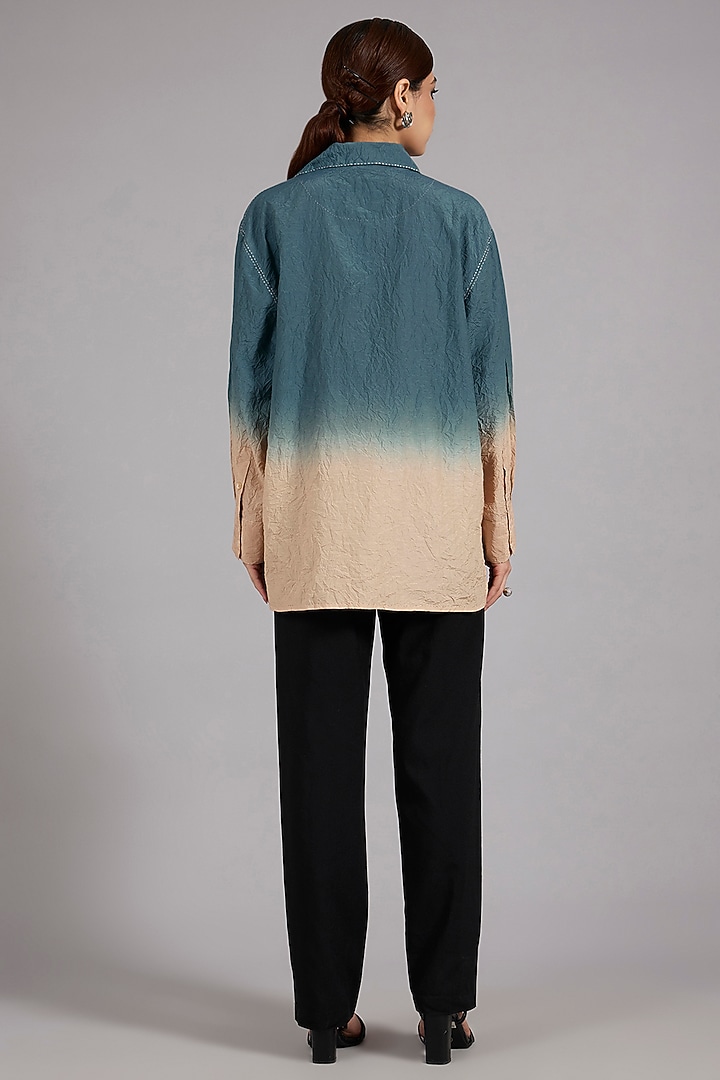 Atlantic Blue Ombre Cotton Silk Shirt by Divyam Mehta at Pernia's Pop Up Shop