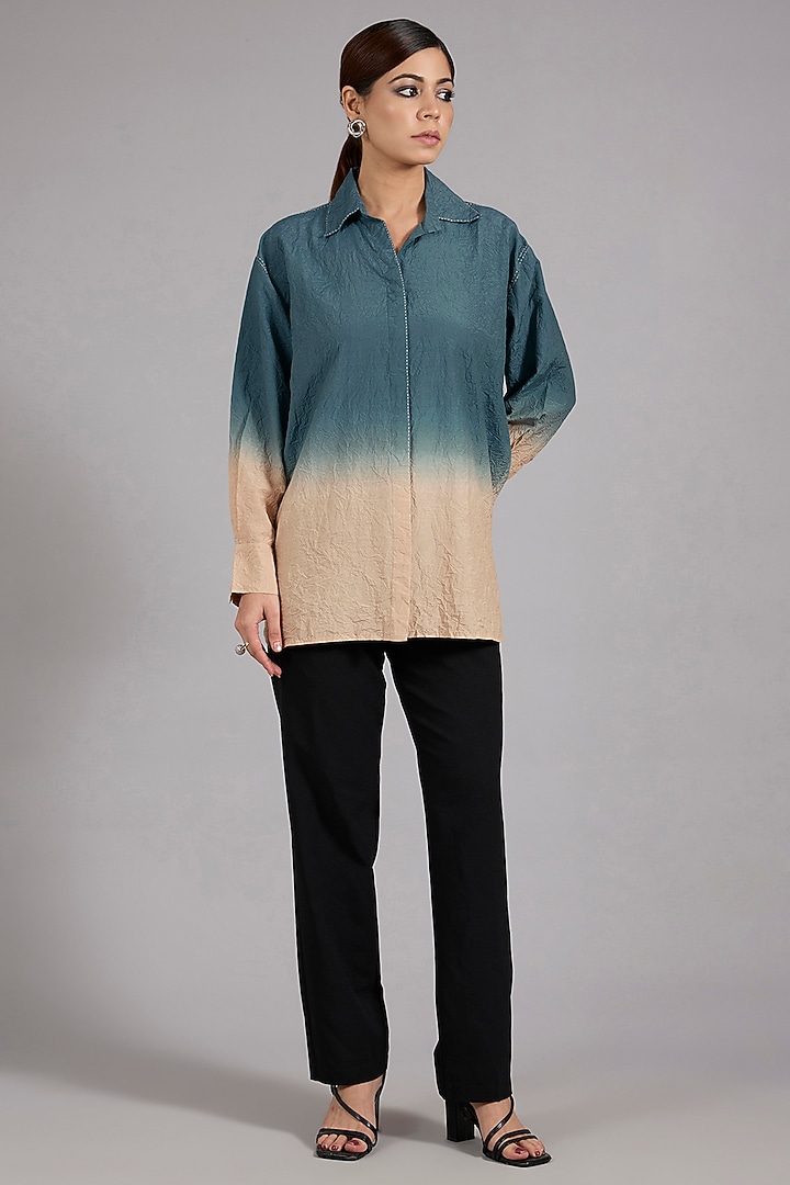 Atlantic Blue Ombre Cotton Silk Shirt by Divyam Mehta at Pernia's Pop Up Shop