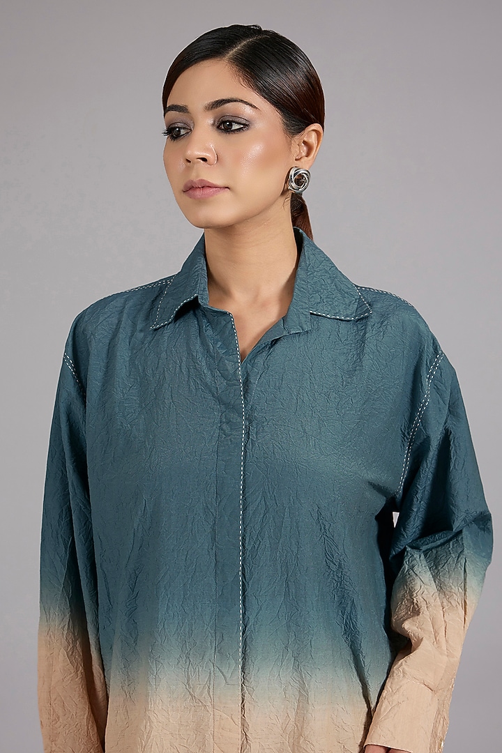 Atlantic Blue Ombre Cotton Silk Shirt by Divyam Mehta at Pernia's Pop Up Shop