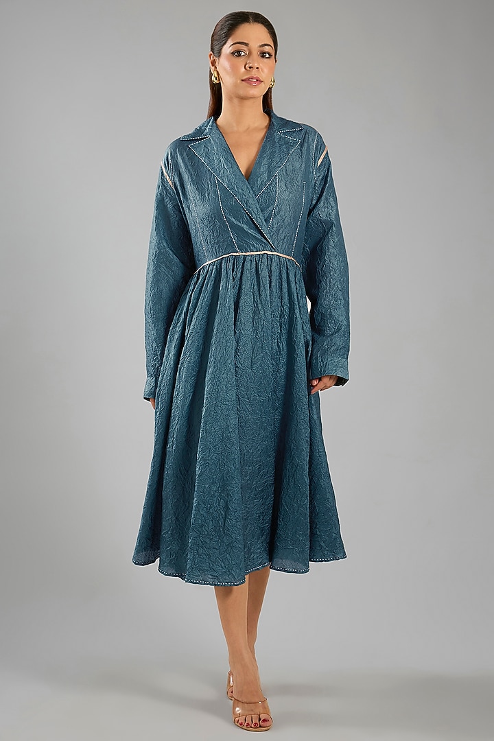 Blue Mulberry Silk Tunic by Divyam Mehta at Pernia's Pop Up Shop