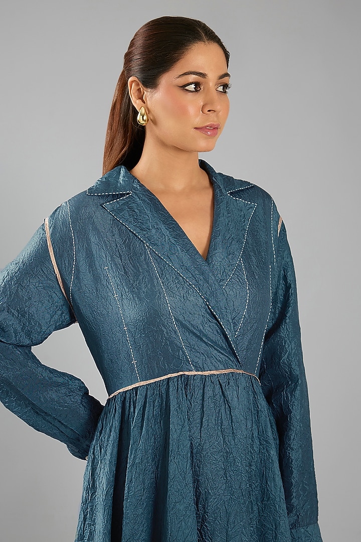 Blue Mulberry Silk Tunic by Divyam Mehta at Pernia's Pop Up Shop