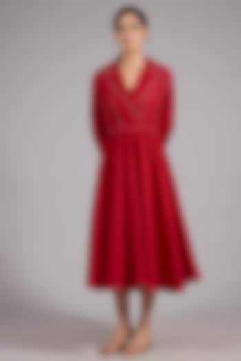 Red Mulberry Silk Midi Cocktail Dress by Divyam Mehta at Pernia's Pop Up Shop