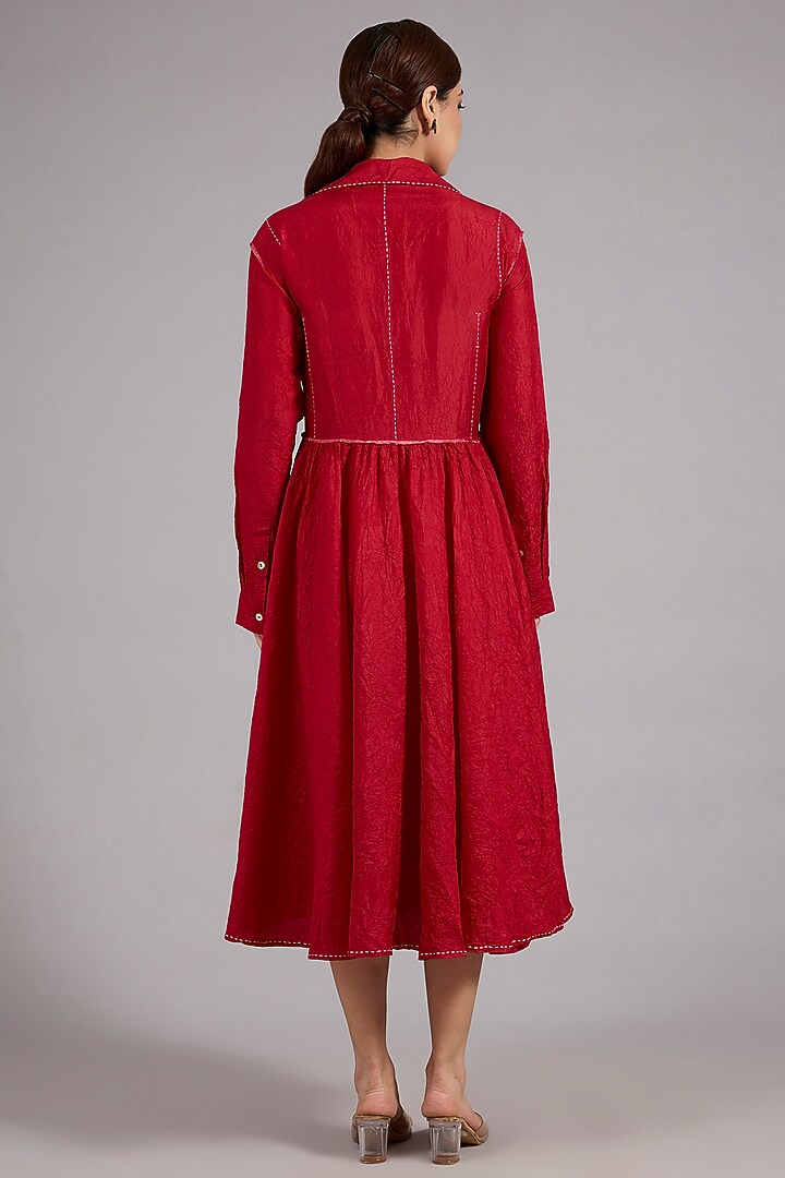 Red Mulberry Silk Midi Cocktail Dress by Divyam Mehta at Pernia's Pop Up Shop