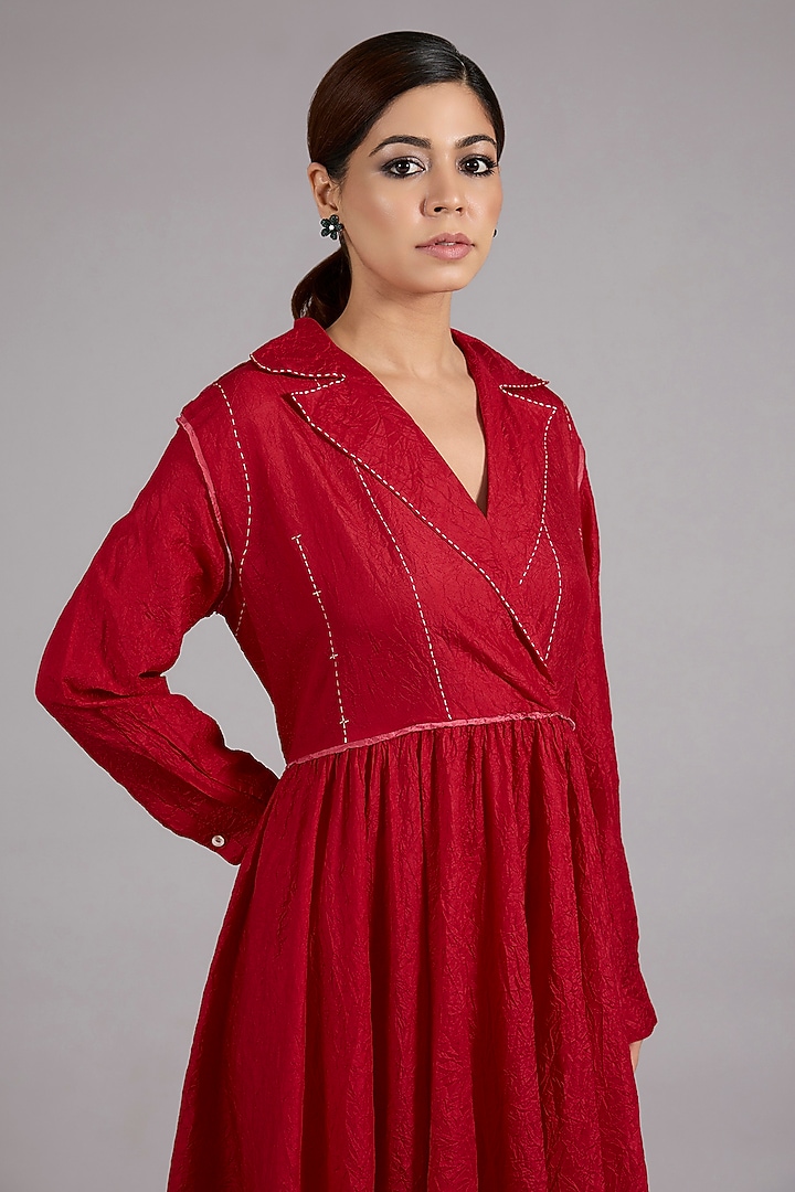 Red Mulberry Silk Midi Cocktail Dress by Divyam Mehta at Pernia's Pop Up Shop