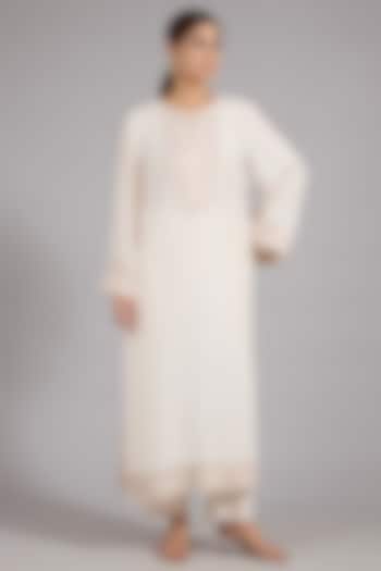 Ivory Tencel Luxe Patchwork Kurta Set by Divyam Mehta at Pernia's Pop Up Shop