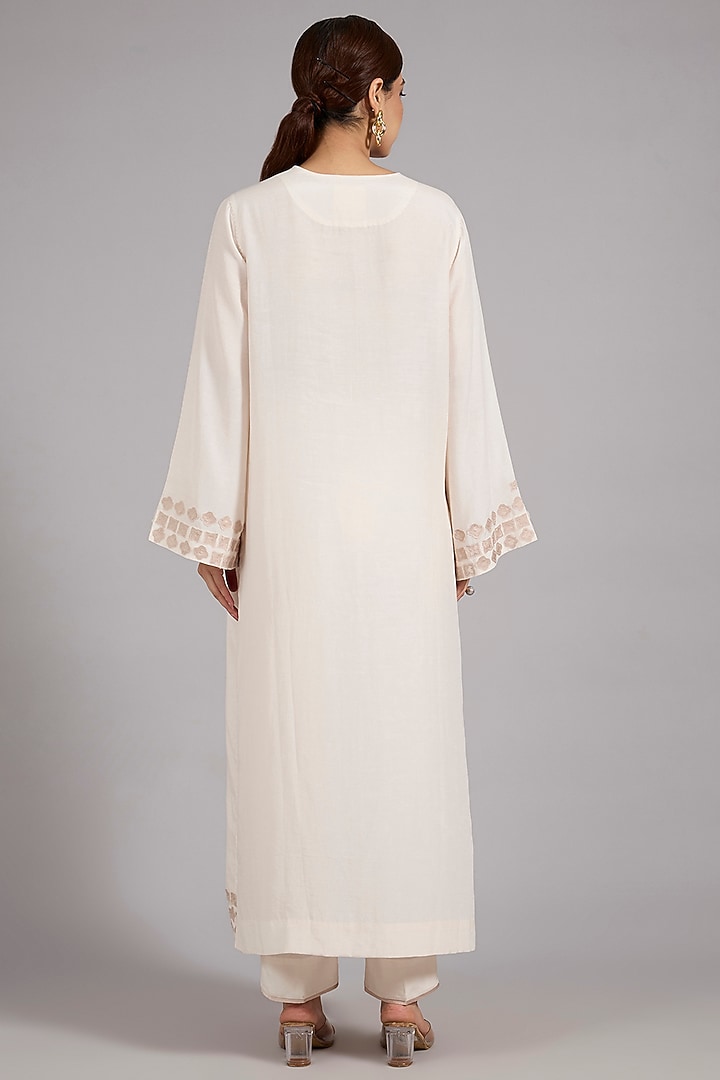 Ivory Tencel Luxe Patchwork Kurta Set by Divyam Mehta at Pernia's Pop Up Shop