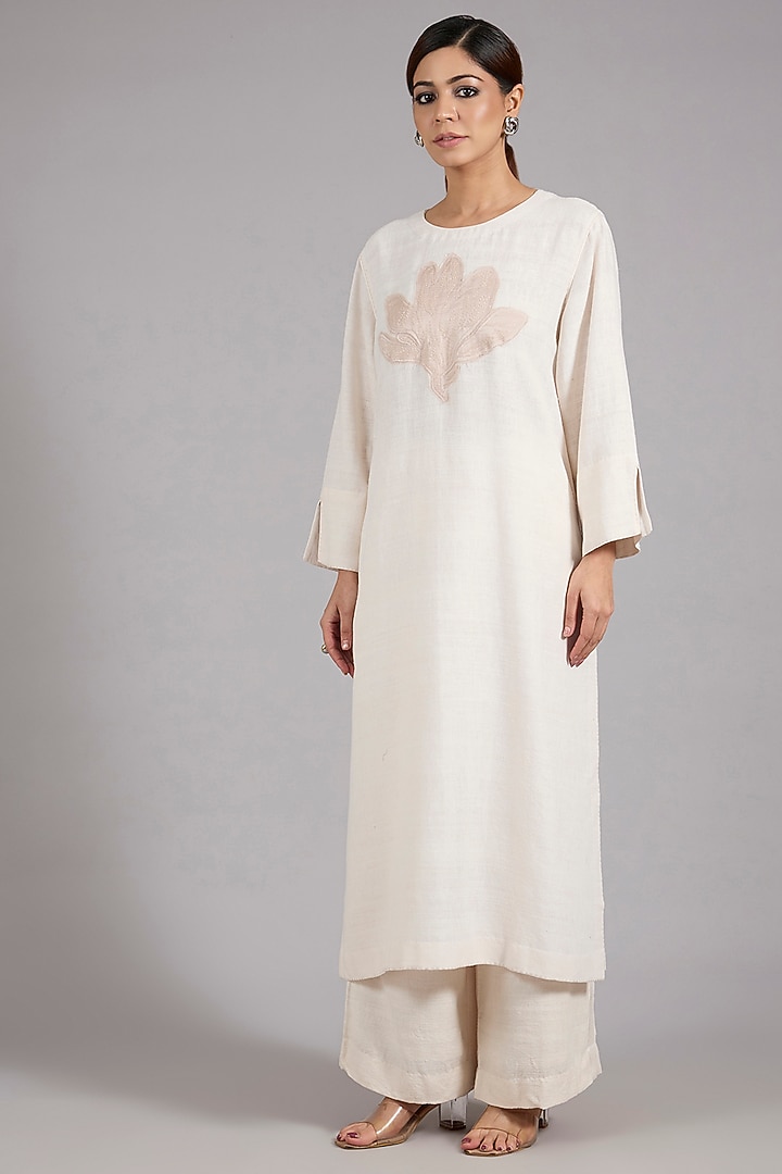 Ivory Matka Silk Patchwork Kurta Set by Divyam Mehta at Pernia's Pop Up Shop