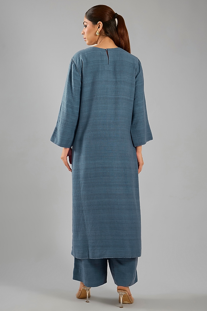 Blue Matka Silk Patch Work Kurta Set by Divyam Mehta at Pernia's Pop Up Shop