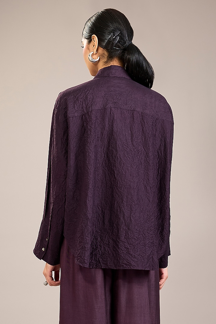 Purple Mulberry Silk Kantha Embroidered Shirt by Divyam Mehta at Pernia's Pop Up Shop