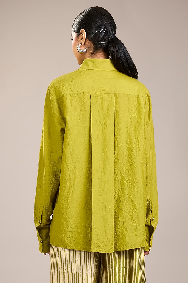 Yellow Cotton Silk Abstract Patch Work Shirt by Divyam Mehta at Pernia's Pop Up Shop