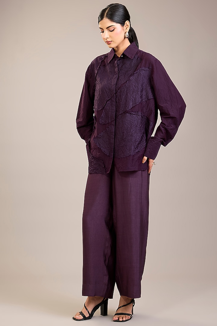 Purple Cotton Silk Abstract Patch Work Shirt by Divyam Mehta at Pernia's Pop Up Shop