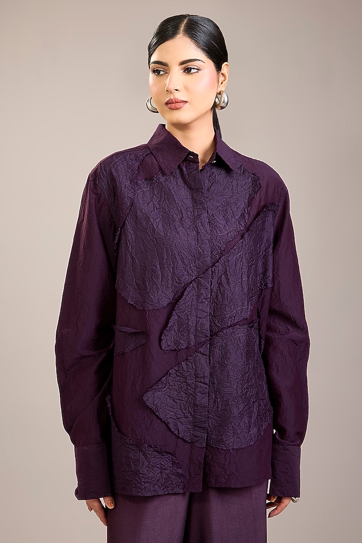 Purple Cotton Silk Abstract Patch Work Shirt by Divyam Mehta at Pernia's Pop Up Shop