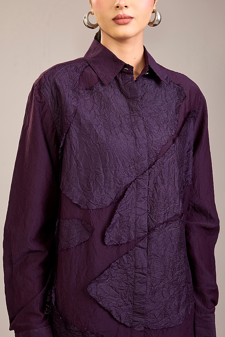 Purple Cotton Silk Abstract Patch Work Shirt by Divyam Mehta at Pernia's Pop Up Shop