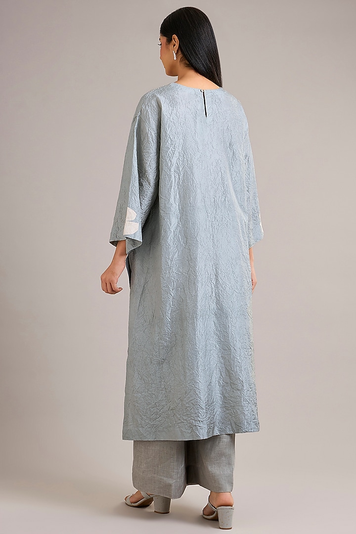 Dawn Blue Crushed Mulberry Silk Motif Embroidered Tunic by Divyam Mehta at Pernia's Pop Up Shop