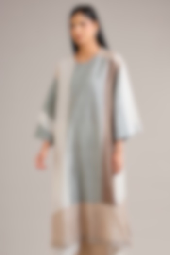 Dawn Blue Crushed Mulberry Silk Color-Blocked Tunic by Divyam Mehta at Pernia's Pop Up Shop