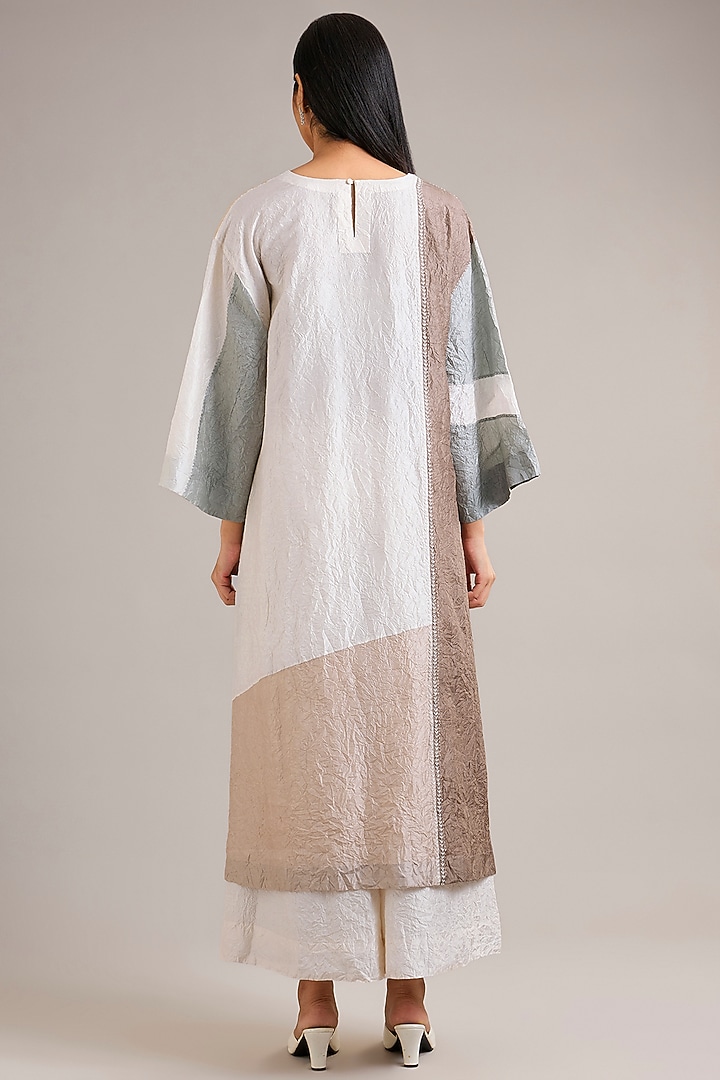 Dawn Blue Crushed Mulberry Silk Color-Blocked Tunic by Divyam Mehta at Pernia's Pop Up Shop