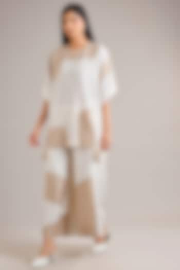 Badami-Colored Crushed Mulberry Silk Tunic Set by Divyam Mehta at Pernia's Pop Up Shop