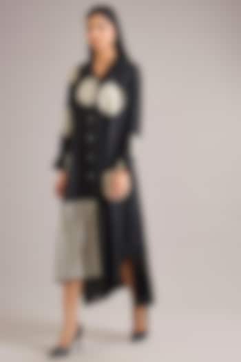Beige & Black Mulberry Silk Moon Printed High-Low Vacation Dress by Divyam Mehta at Pernia's Pop Up Shop