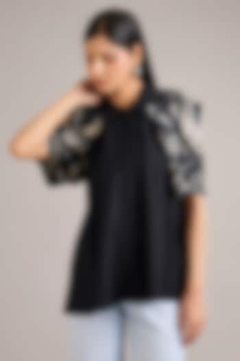 Black Twill Modal Shibori Top by Divyam Mehta at Pernia's Pop Up Shop
