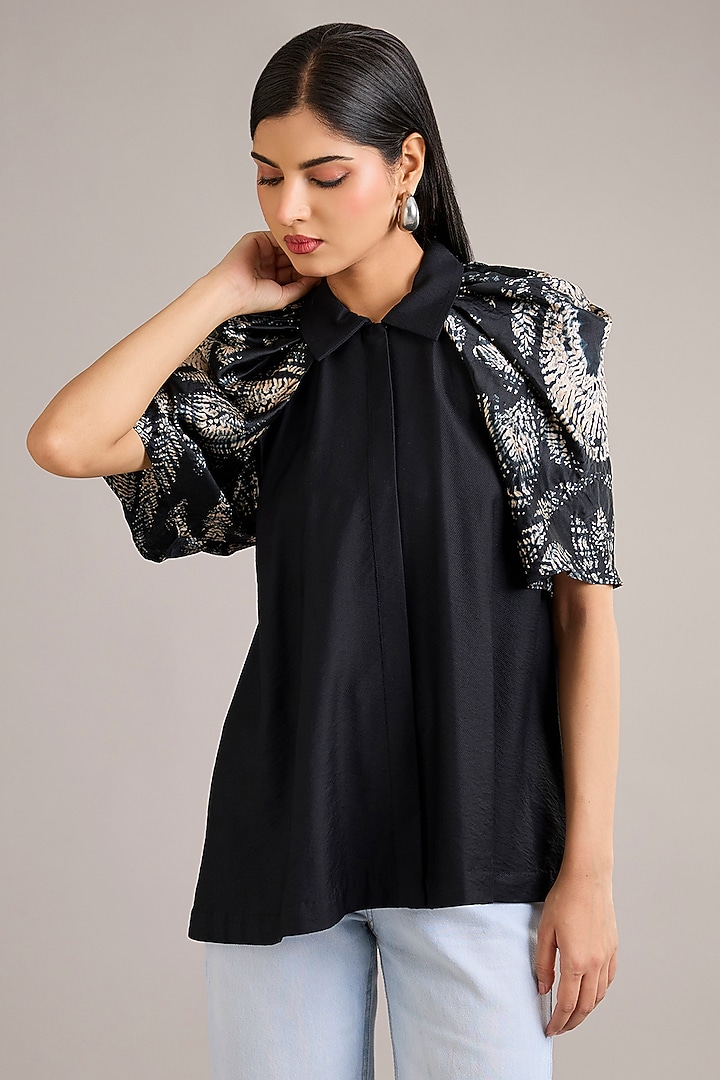 Black Twill Modal Shibori Top by Divyam Mehta at Pernia's Pop Up Shop