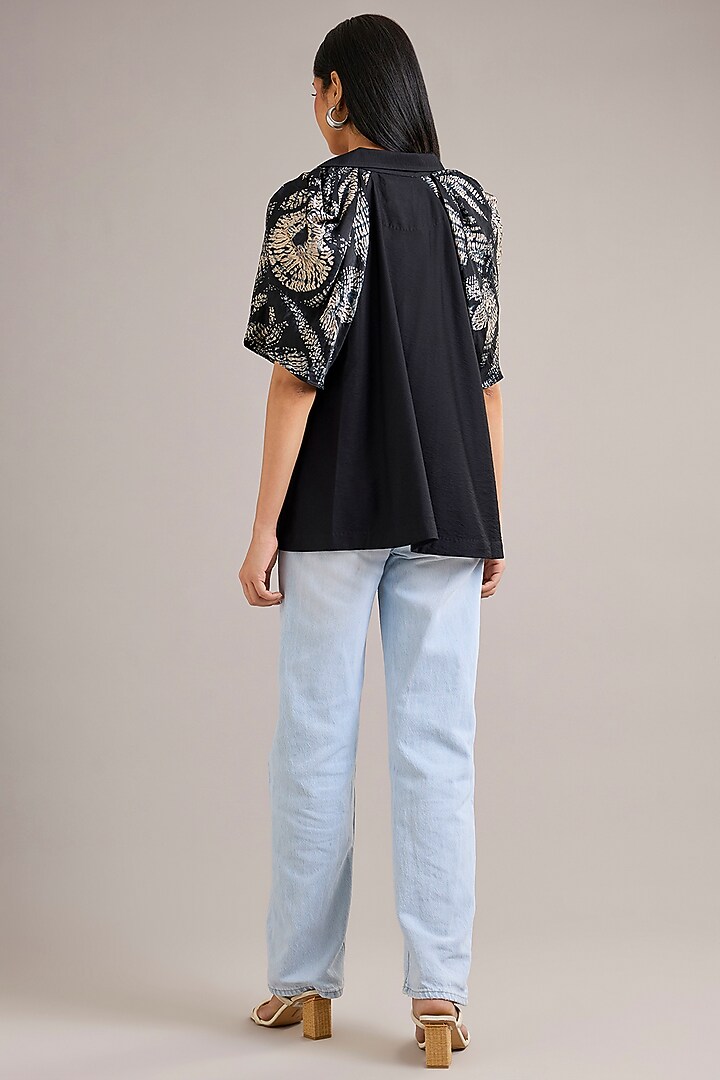 Black Twill Modal Shibori Top by Divyam Mehta at Pernia's Pop Up Shop