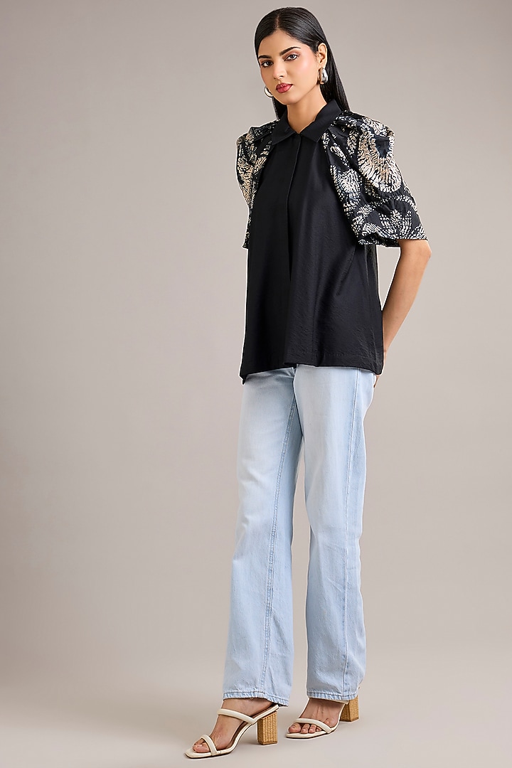 Black Twill Modal Shibori Top by Divyam Mehta at Pernia's Pop Up Shop