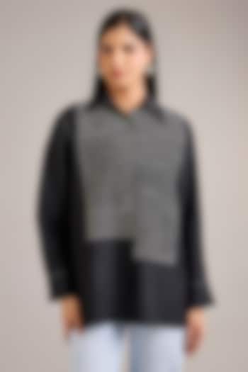 Coal Mulberry Silk Asymmetrical Top by Divyam Mehta at Pernia's Pop Up Shop