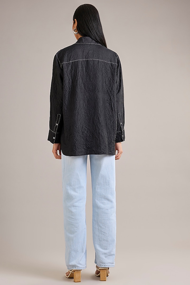 Coal Mulberry Silk Asymmetrical Top by Divyam Mehta at Pernia's Pop Up Shop
