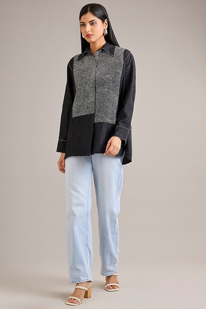 Coal Mulberry Silk Asymmetrical Top by Divyam Mehta at Pernia's Pop Up Shop