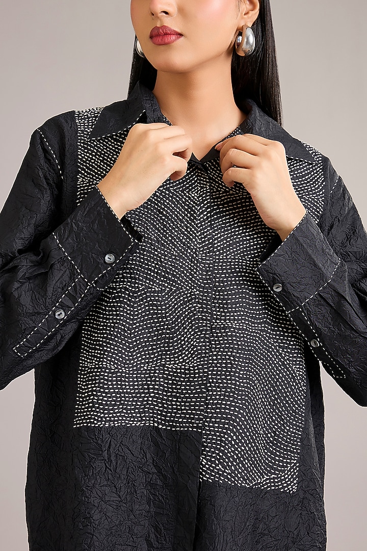Coal Mulberry Silk Asymmetrical Top by Divyam Mehta at Pernia's Pop Up Shop