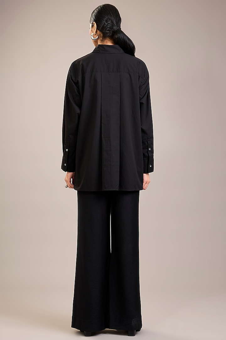 Black Cotton Poplin Patch Work Shirt by Divyam Mehta at Pernia's Pop Up Shop
