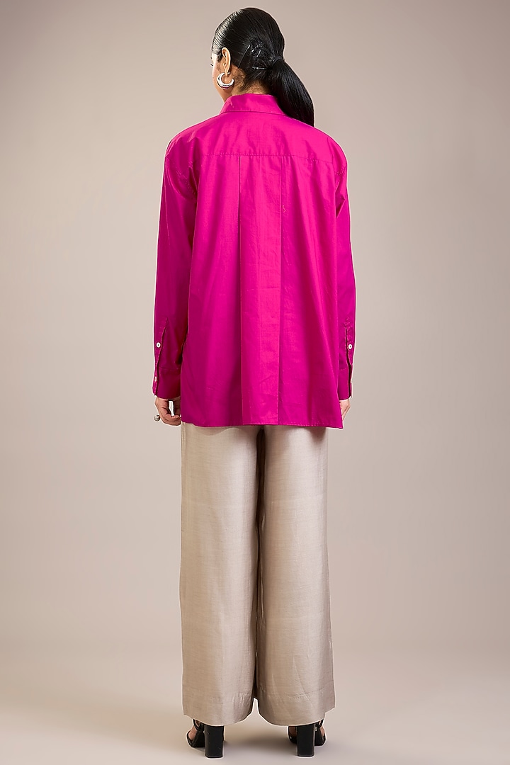 Fuchsia Cotton Poplin Patch Work Shirt by Divyam Mehta at Pernia's Pop Up Shop