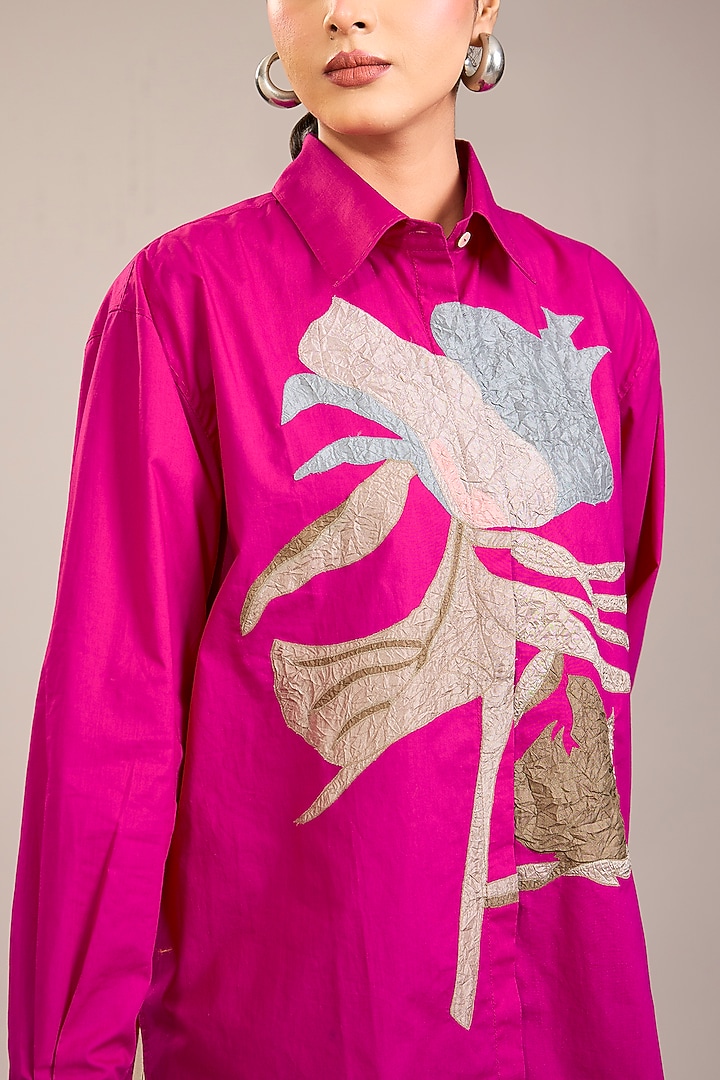Fuchsia Cotton Poplin Patch Work Shirt by Divyam Mehta at Pernia's Pop Up Shop
