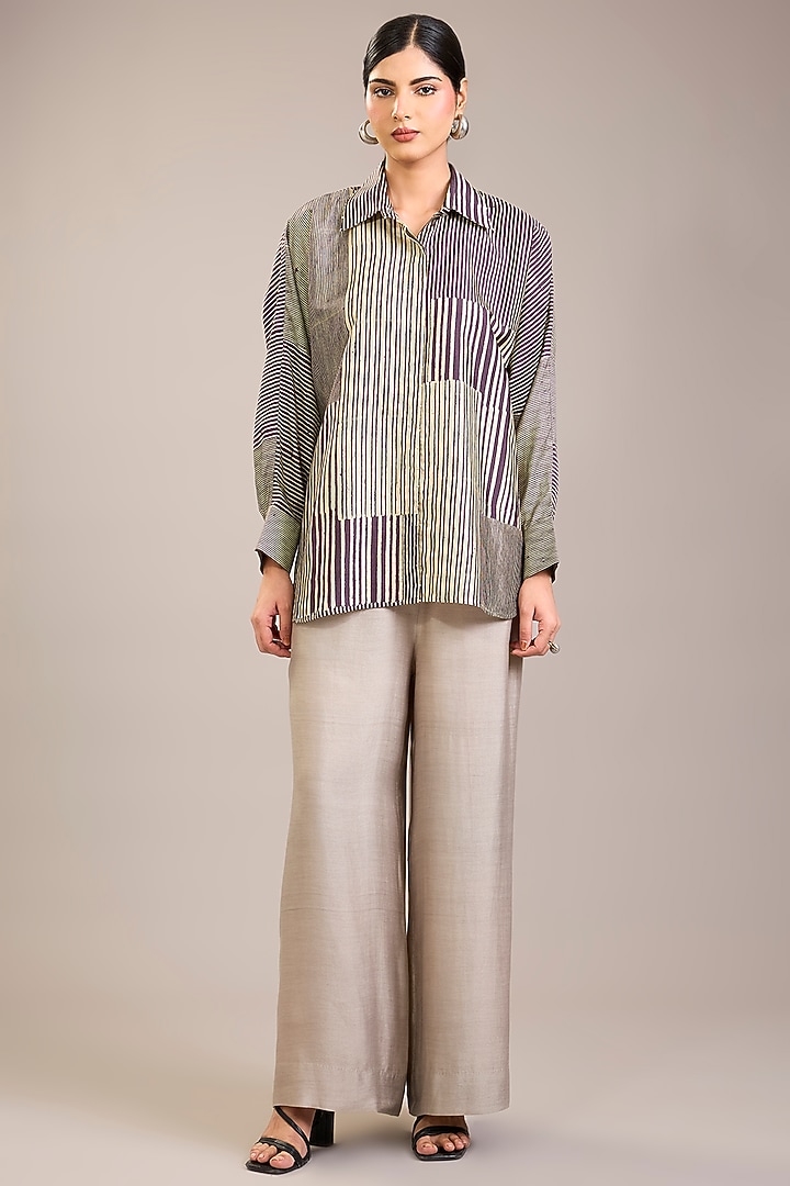 Amethyst Mulberry Silk Striped Shirt by Divyam Mehta at Pernia's Pop Up Shop