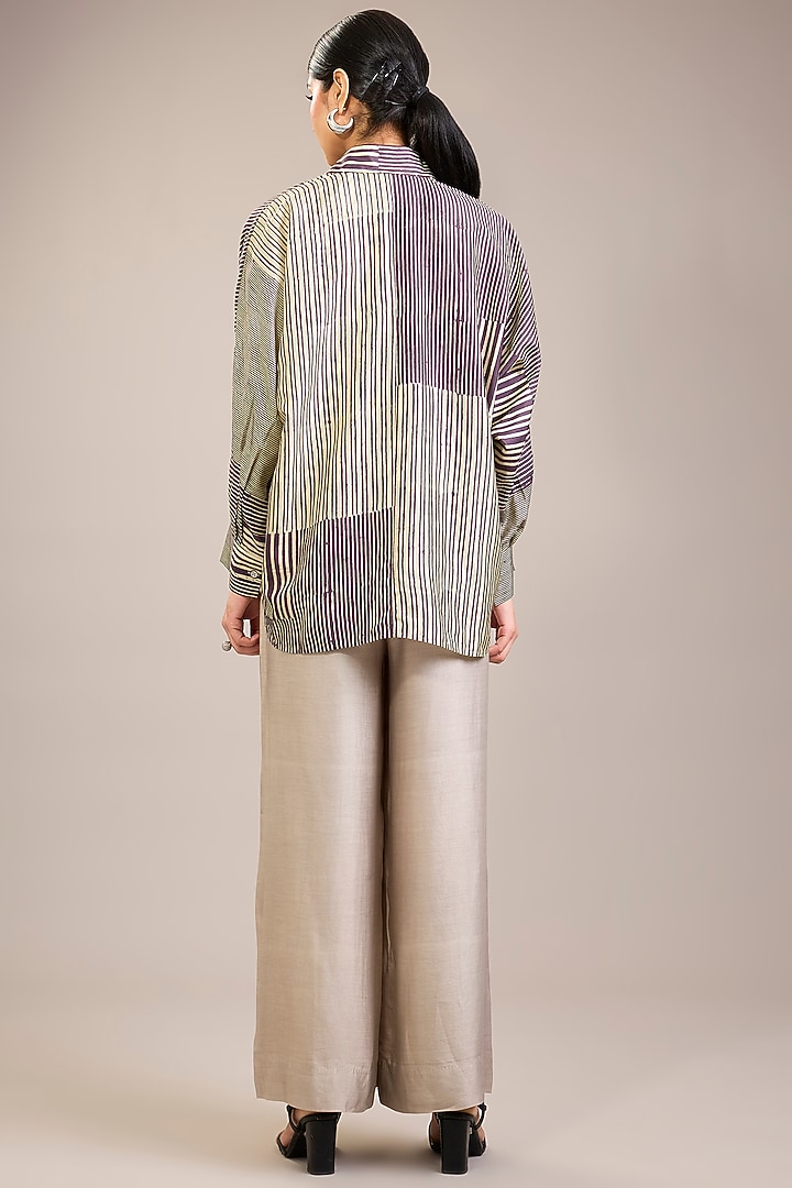 Amethyst Mulberry Silk Striped Shirt by Divyam Mehta at Pernia's Pop Up Shop