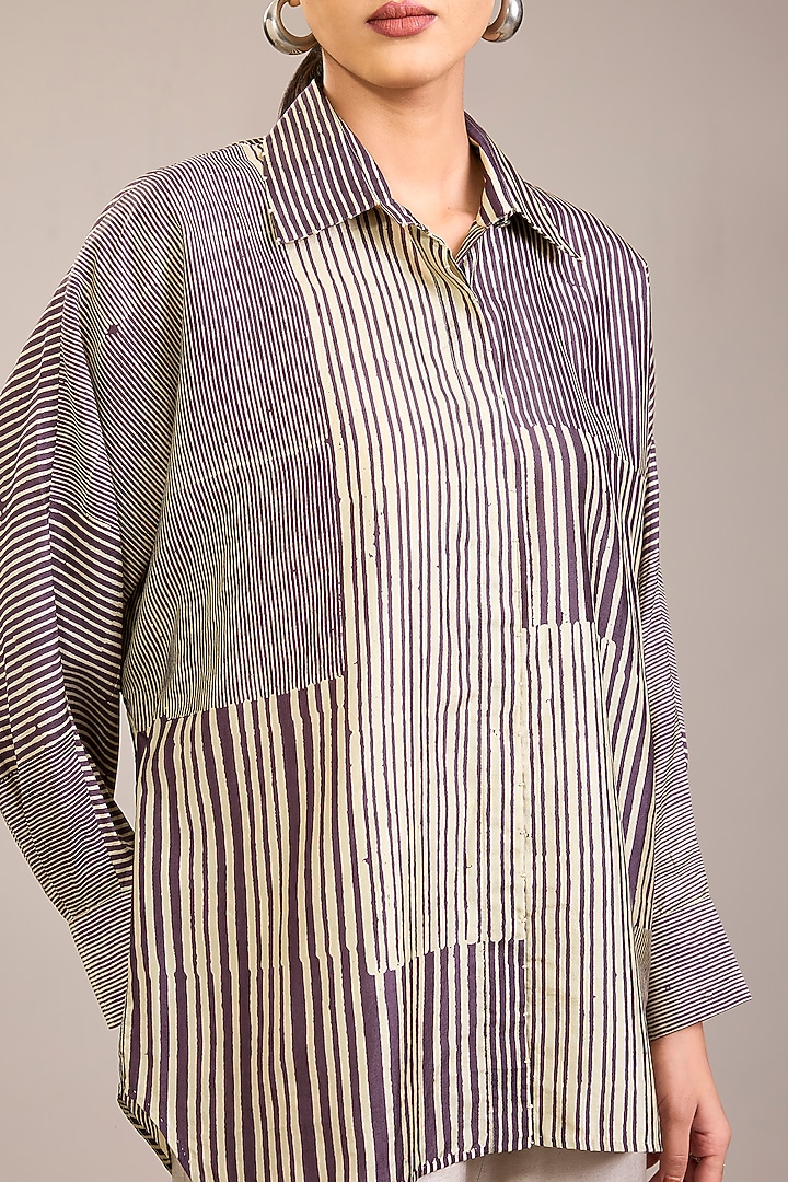Amethyst Mulberry Silk Striped Shirt by Divyam Mehta at Pernia's Pop Up Shop