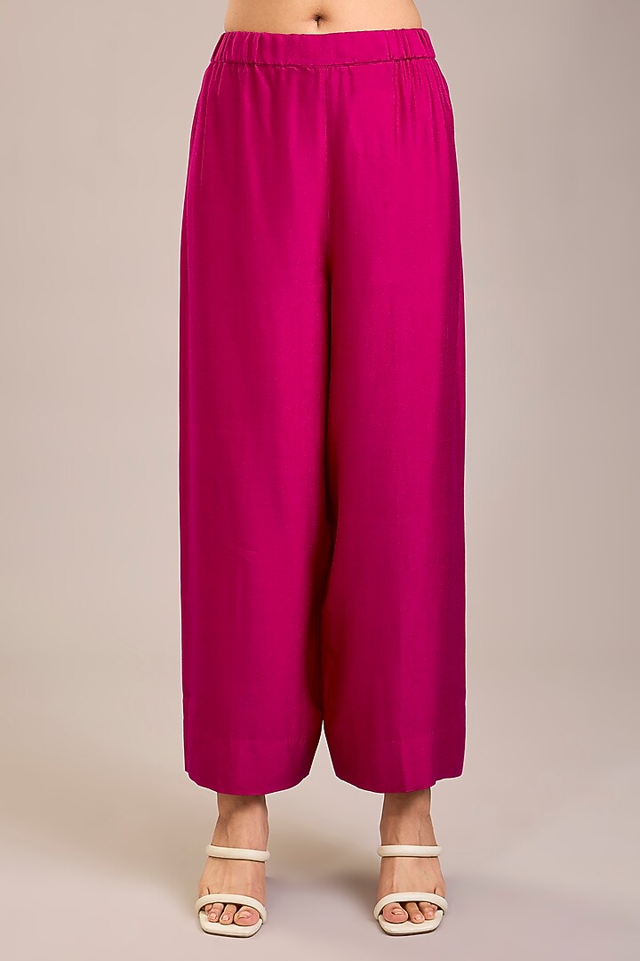 Fuchsia Dupion Silk Stripe Printed Tunic Set by Divyam Mehta at Pernia's Pop Up Shop