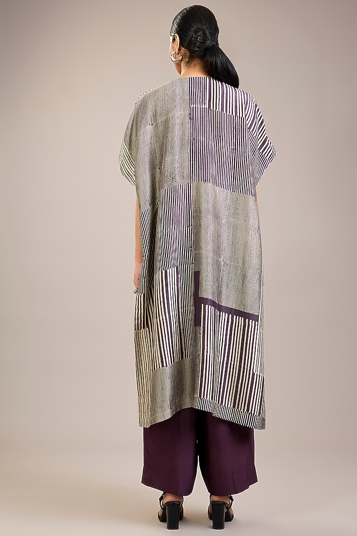 Amethyst Dupion Silk Stripe Printed Tunic Set by Divyam Mehta at Pernia's Pop Up Shop