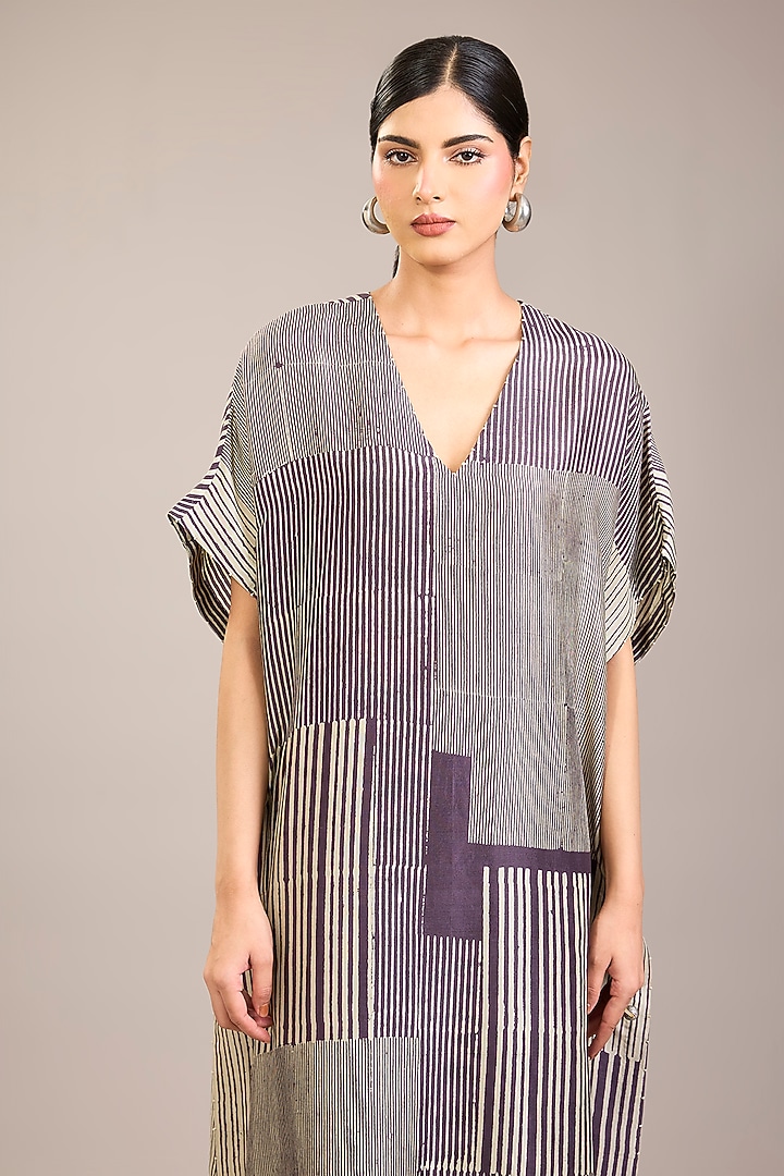 Amethyst Dupion Silk Stripe Printed Tunic Set by Divyam Mehta at Pernia's Pop Up Shop