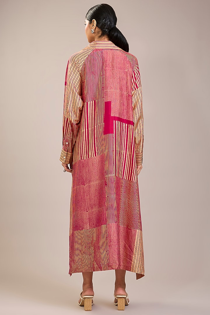 Fuchsia Mulberry Silk Abstract Stripe Printed Tunic by Divyam Mehta at Pernia's Pop Up Shop