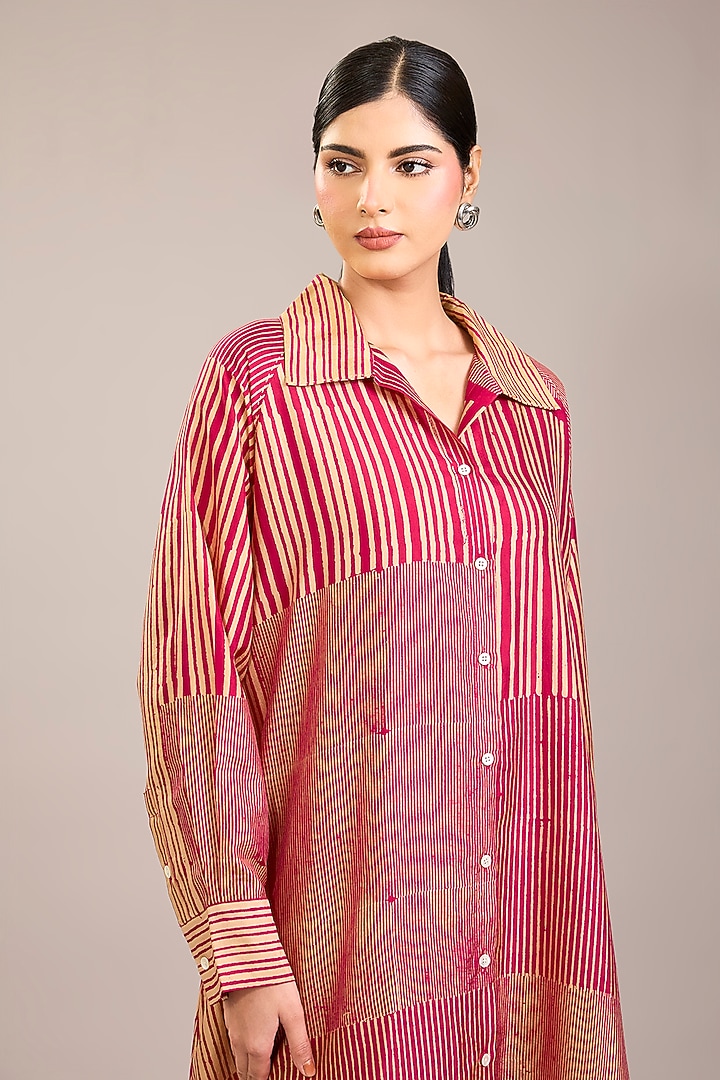 Fuchsia Mulberry Silk Abstract Stripe Printed Tunic by Divyam Mehta at Pernia's Pop Up Shop