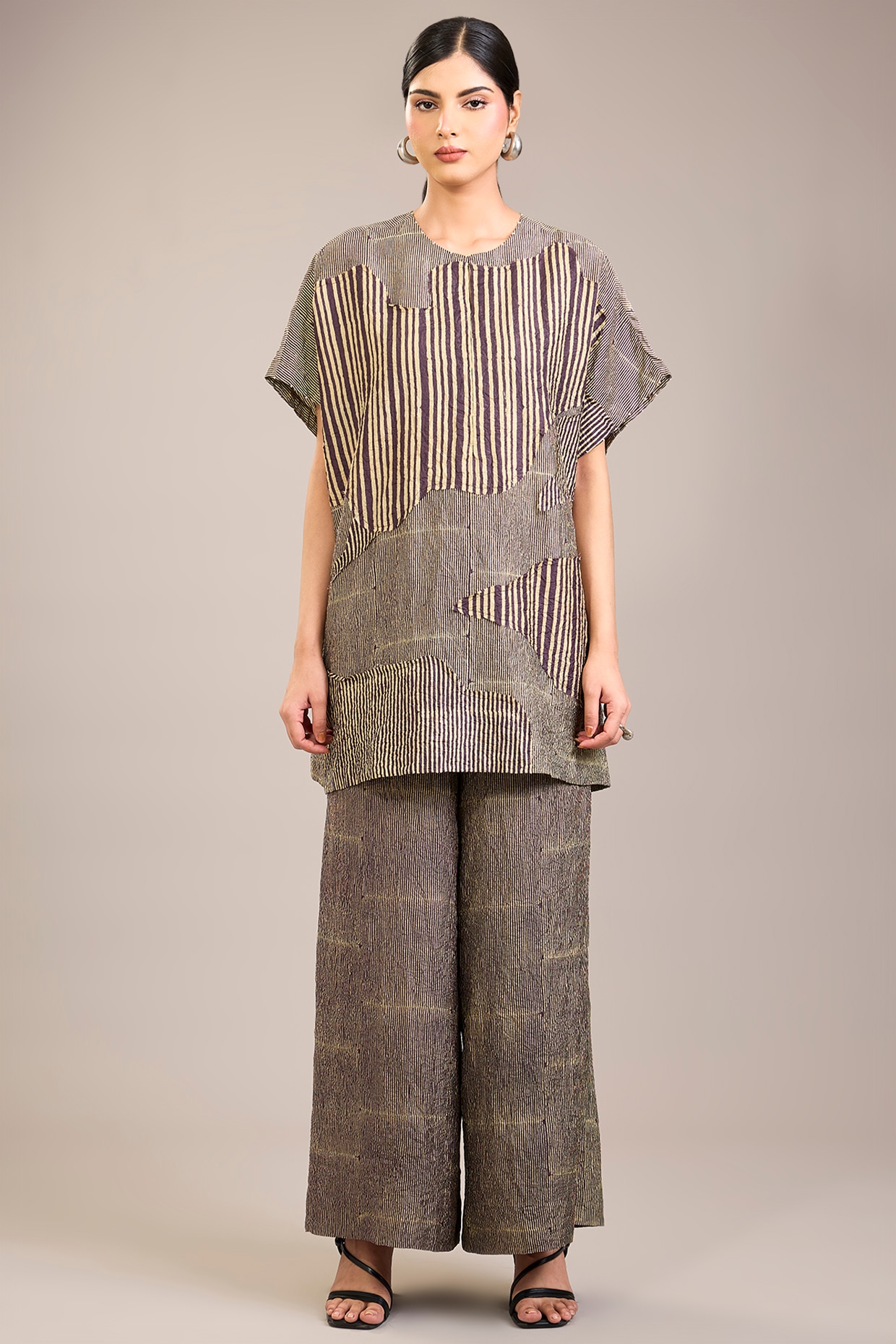 Divyam Mehta Amethyst Crushed Mulberry Silk Stripe Printed Co-Ord Set