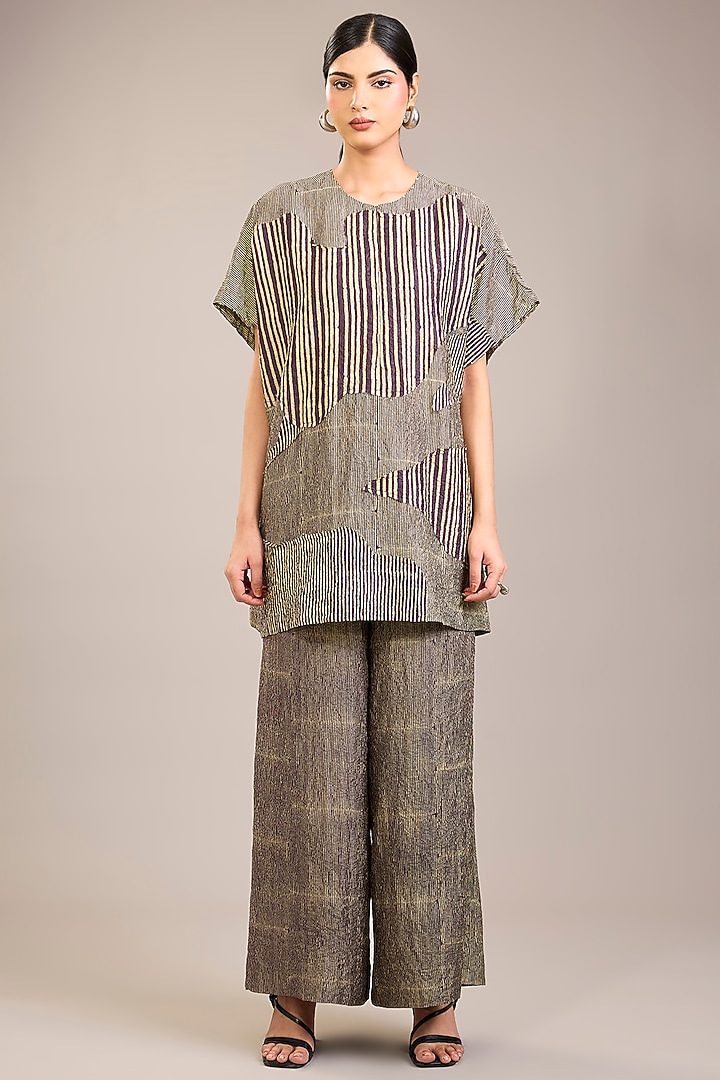 Amethyst Crushed Mulberry Silk Stripe Printed Co-Ord Set by Divyam Mehta at Pernia's Pop Up Shop