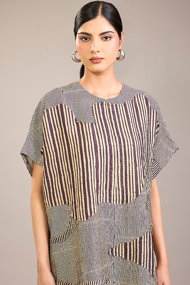 Amethyst Crushed Mulberry Silk Stripe Printed Co-Ord Set by Divyam Mehta at Pernia's Pop Up Shop