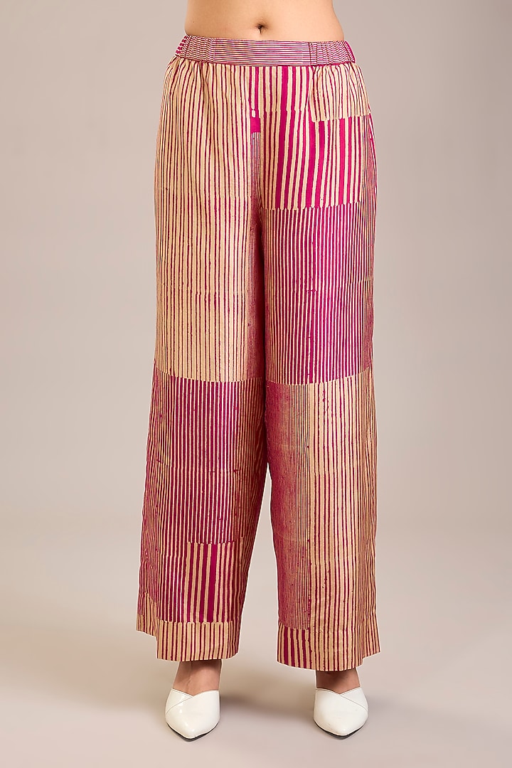 Fuchsia Mulberry Silk French Knot Embroidered Tunic Set by Divyam Mehta at Pernia's Pop Up Shop