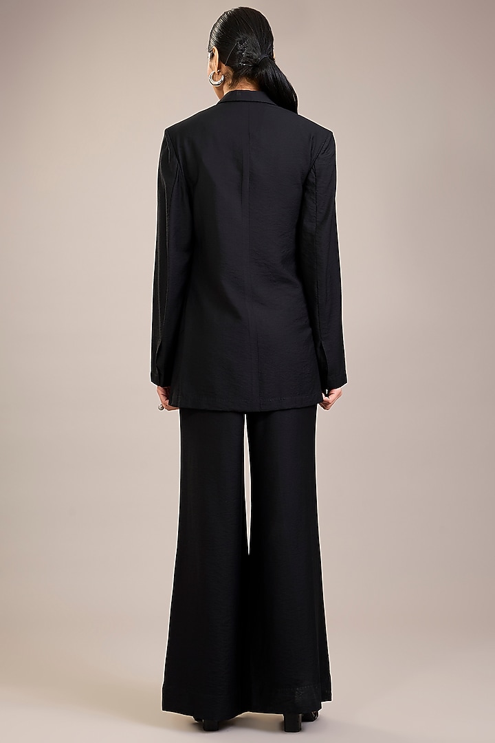 Black Fine Twill Modal Patchwork Jacket Set by Divyam Mehta at Pernia's Pop Up Shop