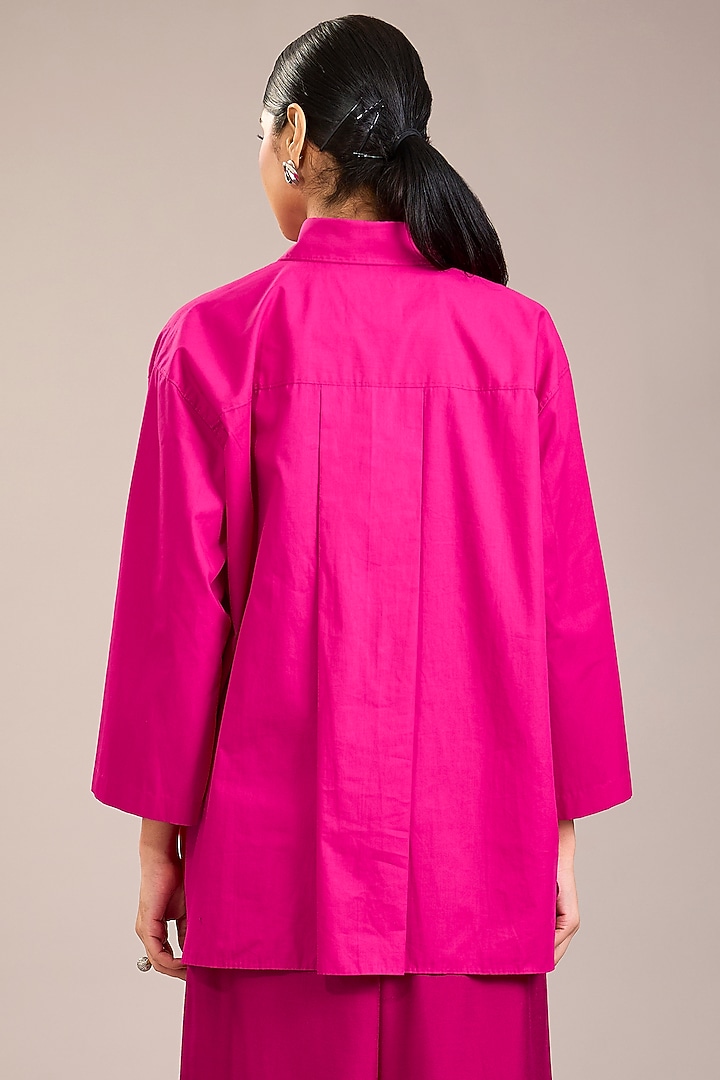Fuchsia Cotton Poplin Kantha Embroidered Shirt by Divyam Mehta at Pernia's Pop Up Shop