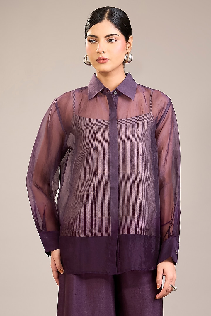 Amethyst Silk Organza Ombre Shirt by Divyam Mehta at Pernia's Pop Up Shop