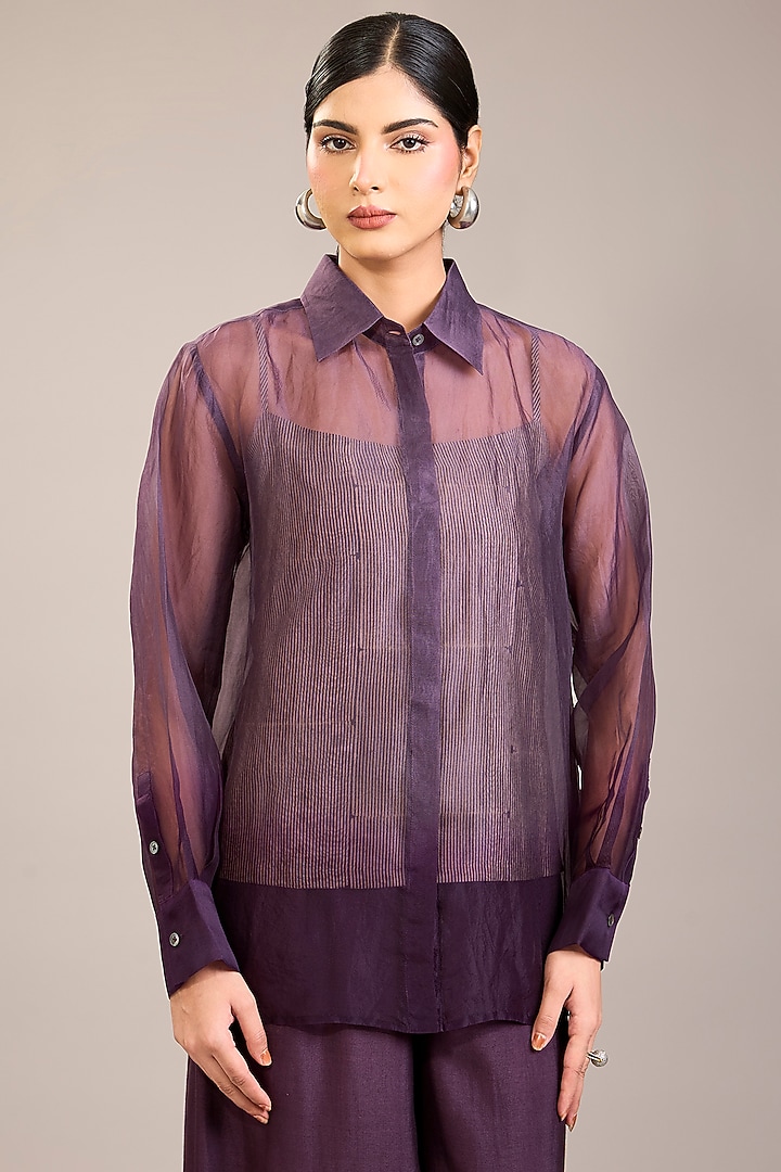 Amethyst Silk Organza Ombre Shirt by Divyam Mehta at Pernia's Pop Up Shop